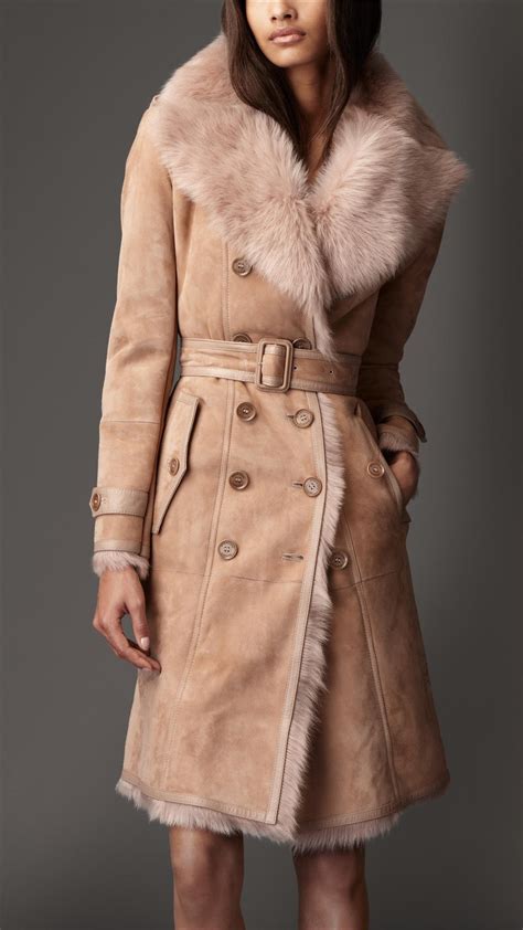 burberry long shearling trench coat|burberry full length trench coat.